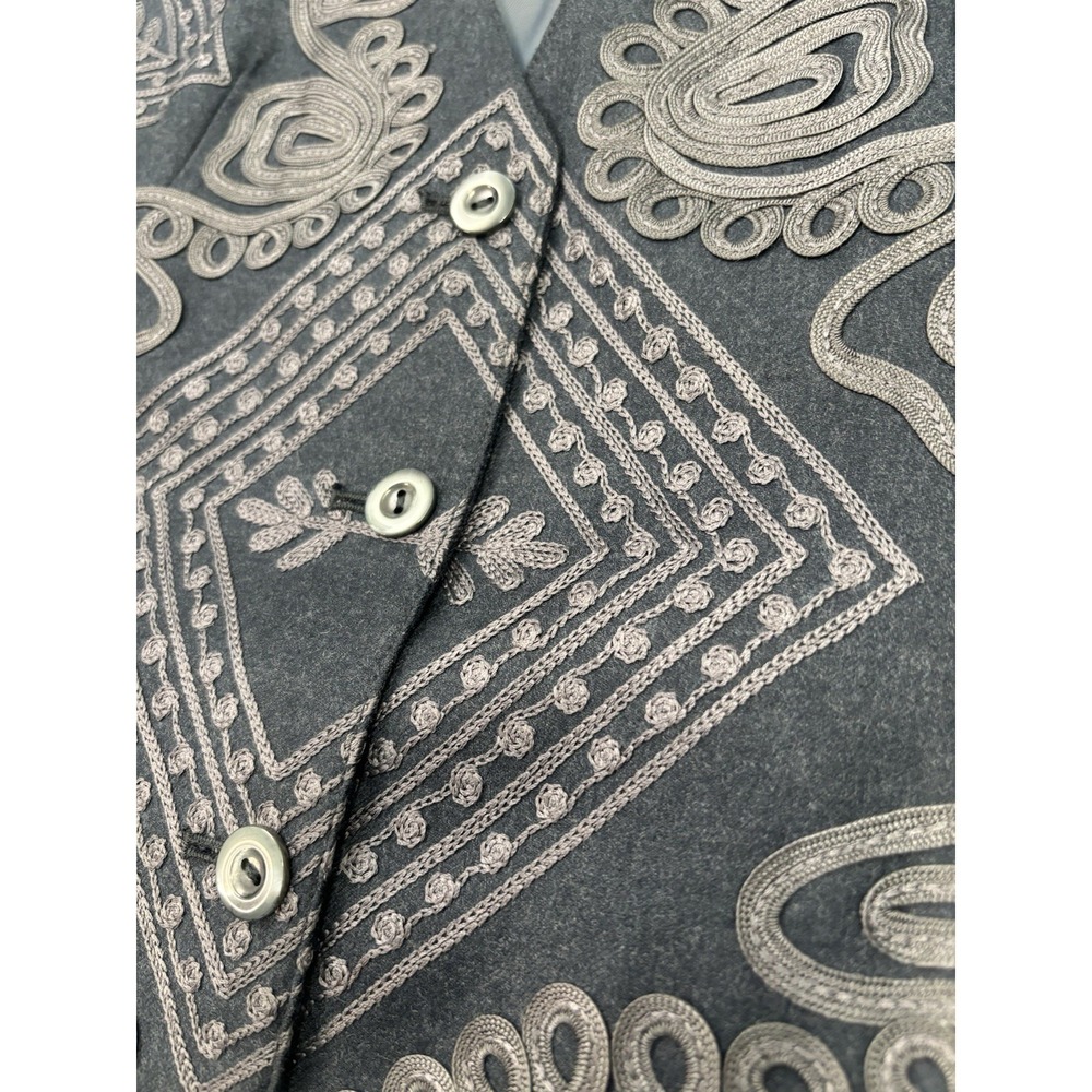 J Peterman Embroidered Wool Vest Botto Giuseppe Italy Fabric Size 10 Boho 0268 - Picture 4 of 8